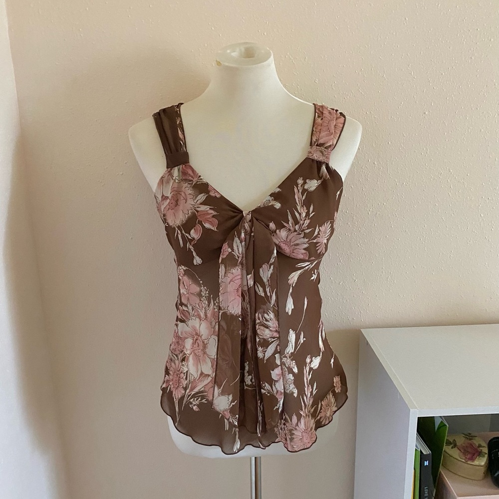 BYER California Brown Floral Sleeveless Top